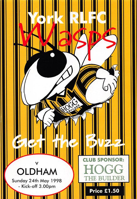 Programme cover: Oldham v York Wasps, 24 May 1998