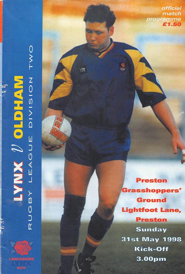 Programme cover: Oldham v Lancashire Lynx, 31 May 1998