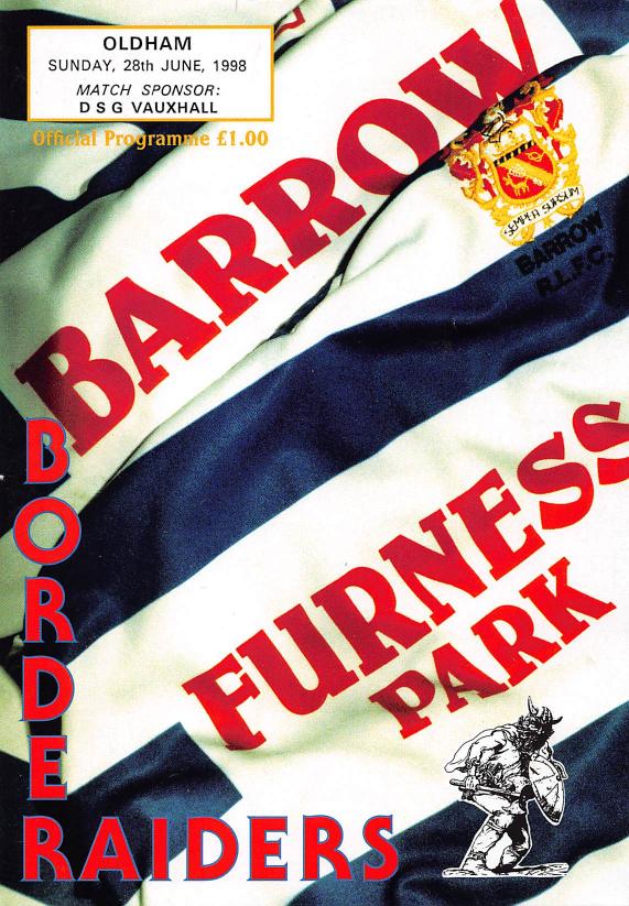 Programme cover: Oldham v Barrow Border Raiders, 28 June 1998