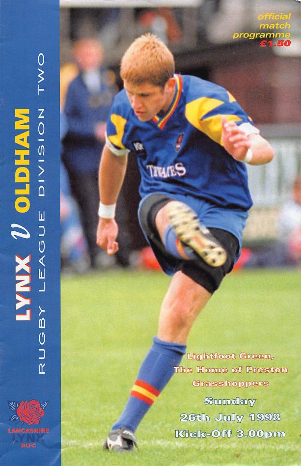 Programme cover: Oldham v Lancashire Lynx, 26 July 1998