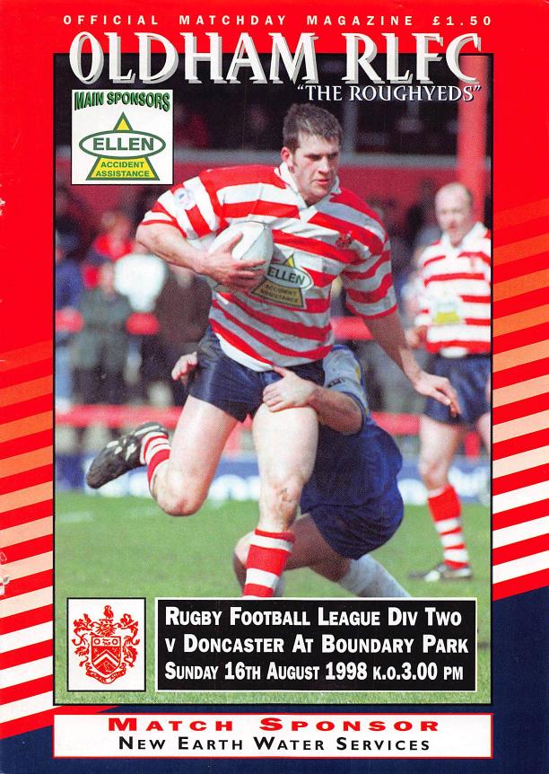 Programme cover: Oldham v Doncaster Dragons, 16 August 1998
