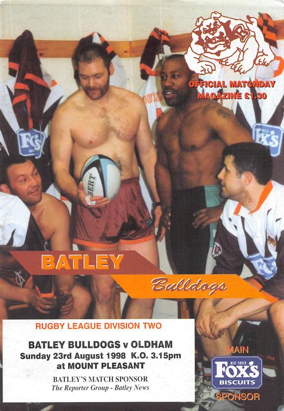 Programme cover: Oldham v Batley Bulldogs, 23 August 1998