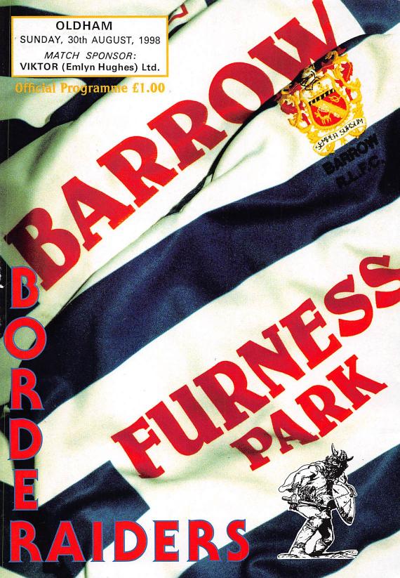Programme cover: Oldham v Barrow Border Raiders, 30 August 1998
