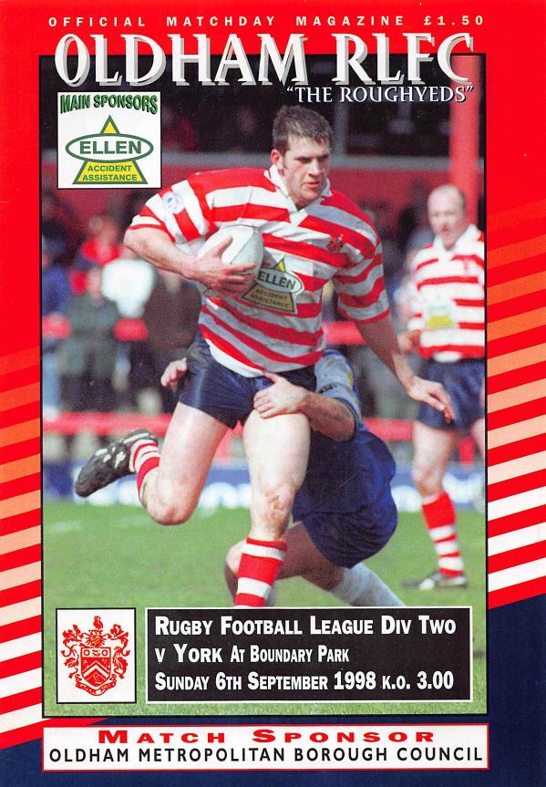 Programme cover: Oldham v York Wasps, 6 September 1998