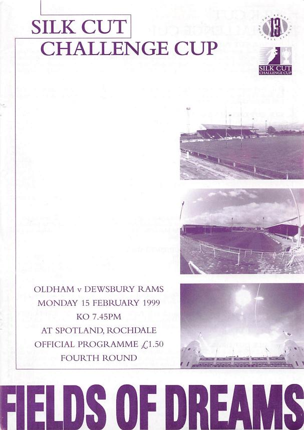 Programme cover: Oldham v Dewsbury Rams, 15 February 1999
