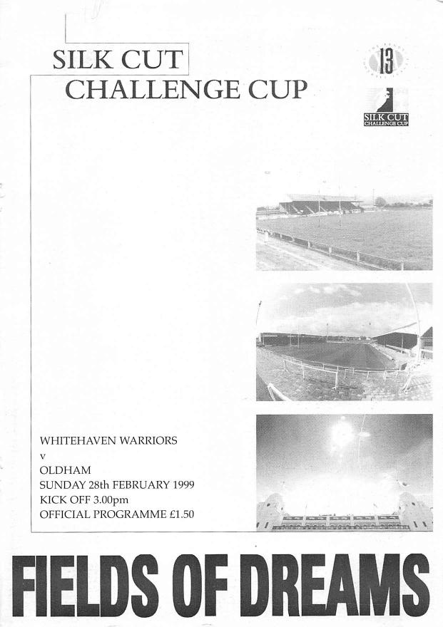 Programme cover: Oldham v Whitehaven Warriors, 28 February 1999