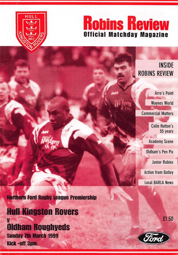 Programme cover: Oldham v Hull Kingston Rovers, 17 March 1999