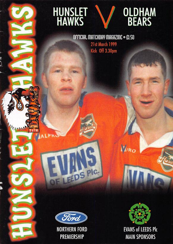Programme cover: Oldham v Hunslet Hawks, 21 March 1999