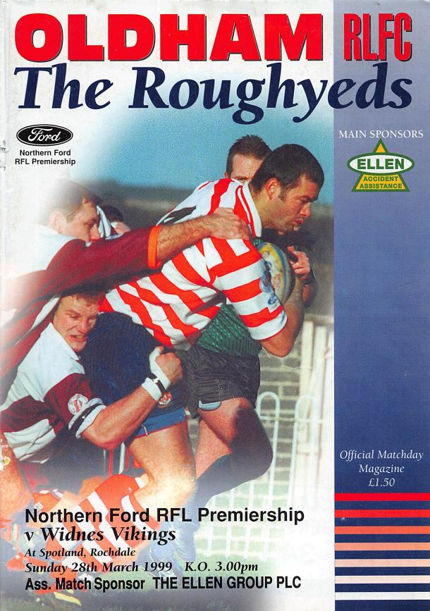 Programme cover: Oldham v Widnes Vikings, 28 March 1999
