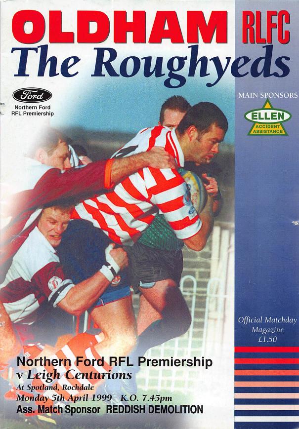Programme cover: Oldham v Leigh Centurions, 5 April 1999