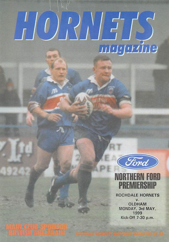 Programme cover: Oldham v Rochdale Hornets, 3 May 1999