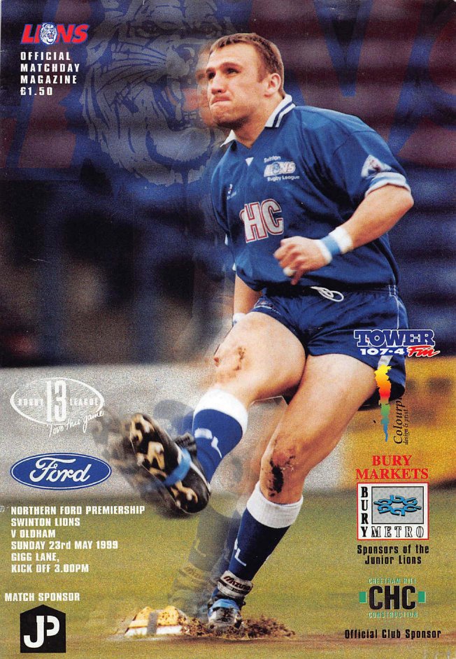Programme cover: Oldham v Swinton Lions, 23 May 1999