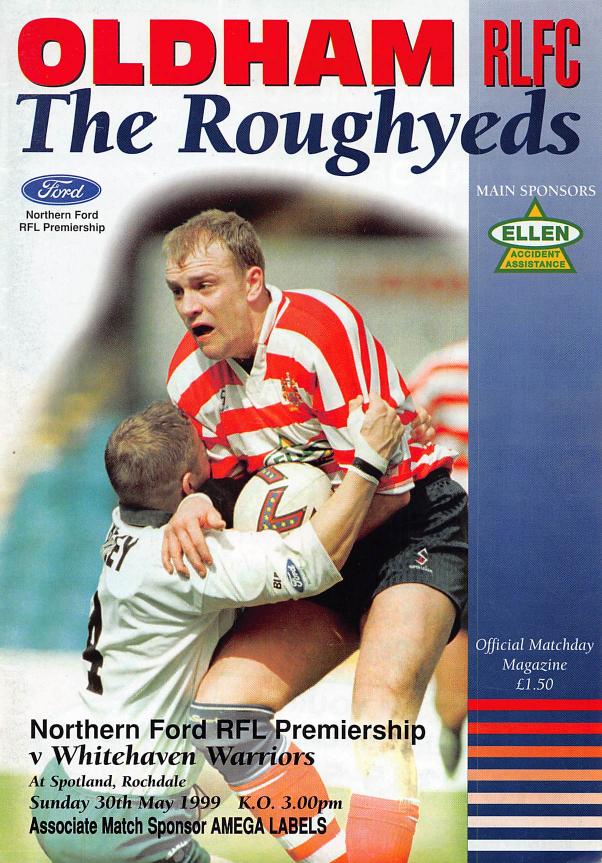 Programme cover: Oldham v Whitehaven Warriors, 30 May 1999