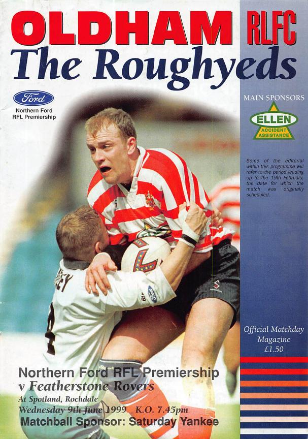 Programme cover: Oldham v Featherstone Rovers, 9 June 1999
