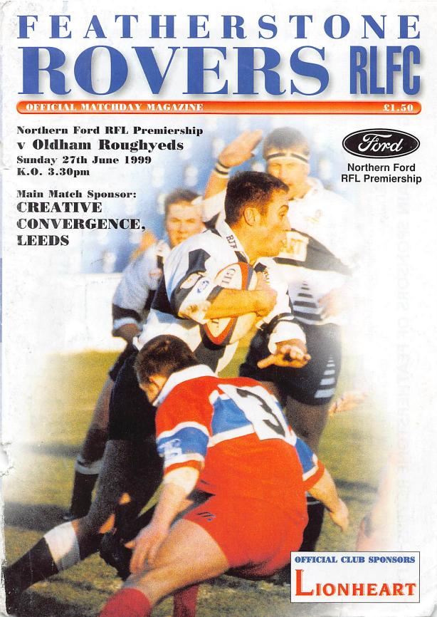 Programme cover: Oldham v Featherstone Rovers, 27 June 1999