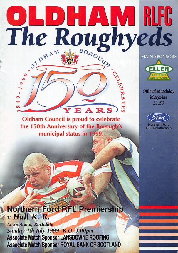 Programme cover: Oldham v Hull Kingston Rovers, 4 July 1999