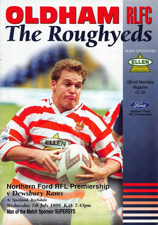 Programme cover: Oldham v Dewsbury Rams, 7 July 1999