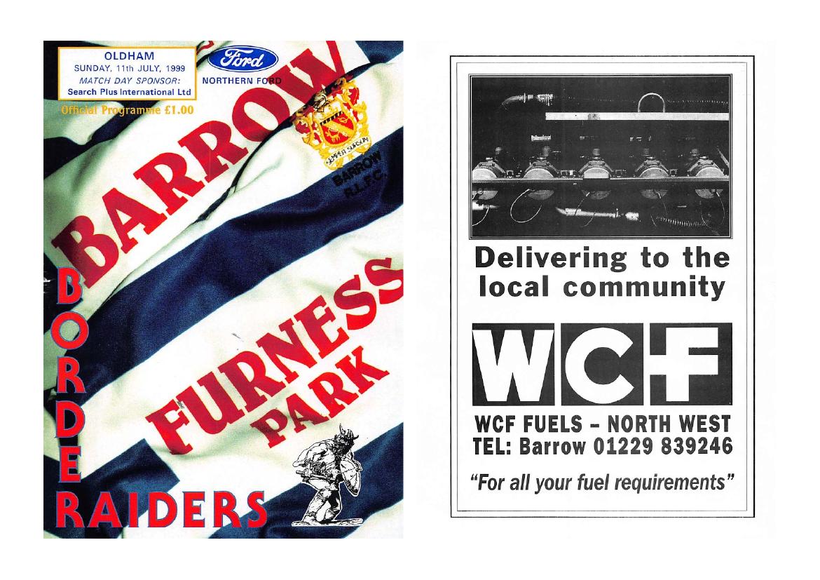 Programme cover: Oldham v Barrow Border Raiders, 11 July 1999