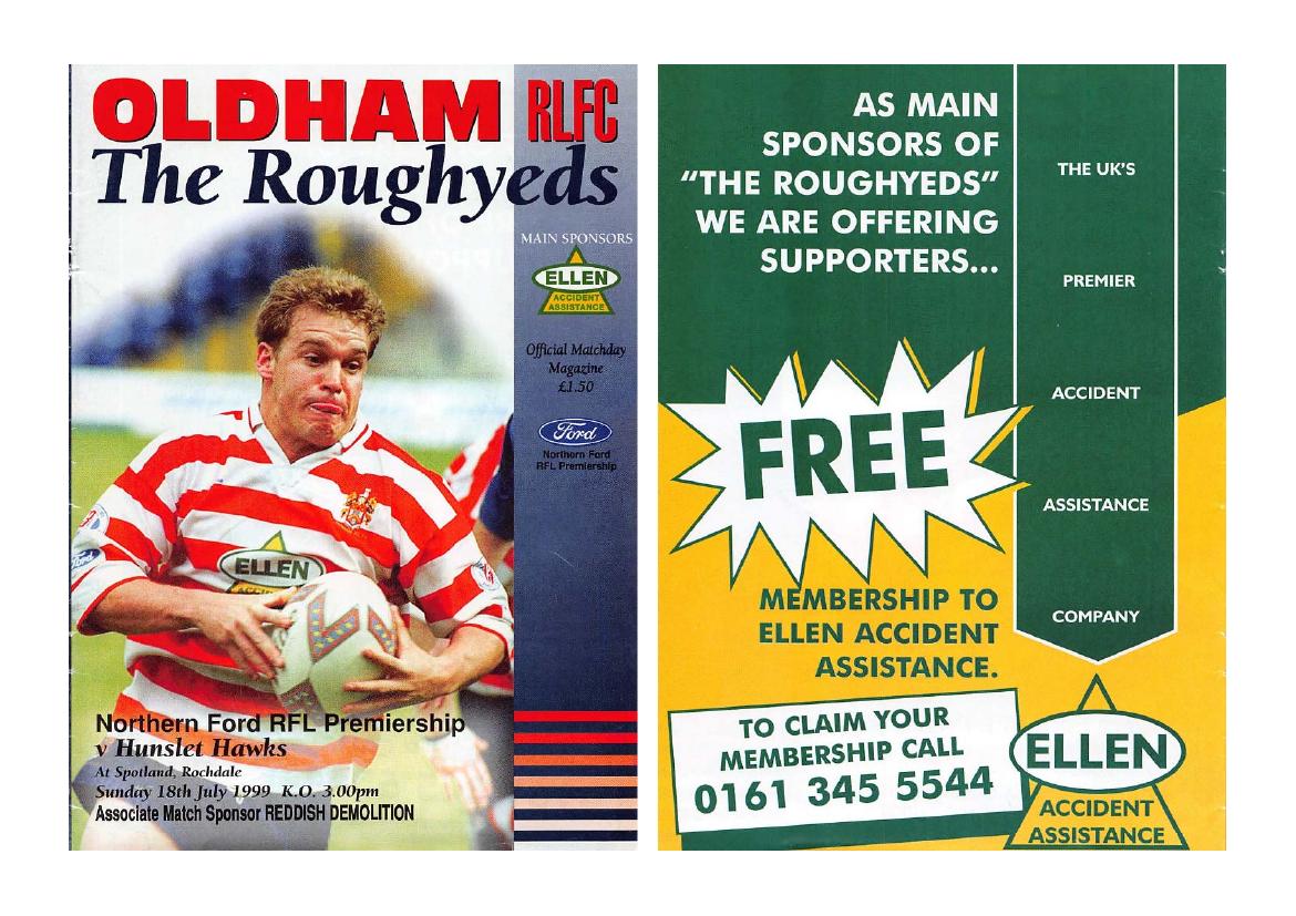 Programme cover: Oldham v Hunslet Hawks, 18 July 1999