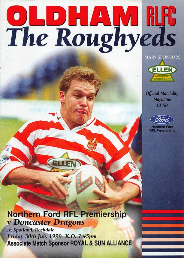 Programme cover: Oldham v Doncaster Dragons, 30 July 1999
