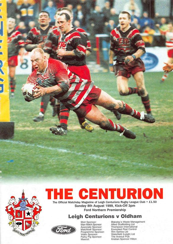 Programme cover: Oldham v Leigh Centurions, 8 August 1999