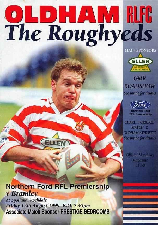 Programme cover: Oldham v Bramley, 13 August 1999