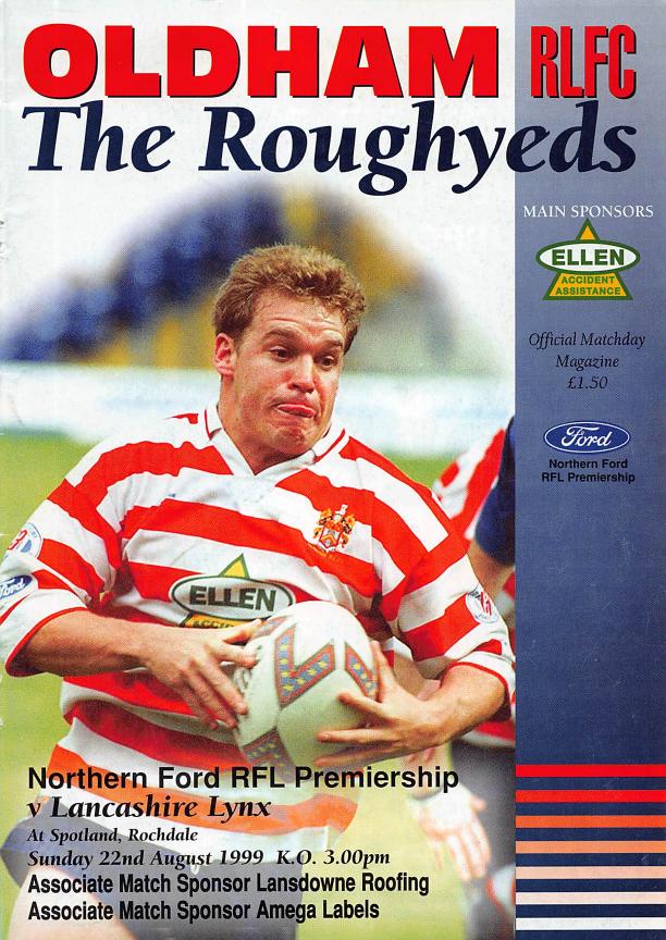 Programme cover: Oldham v Lancashire Lynx, 22 August 1999