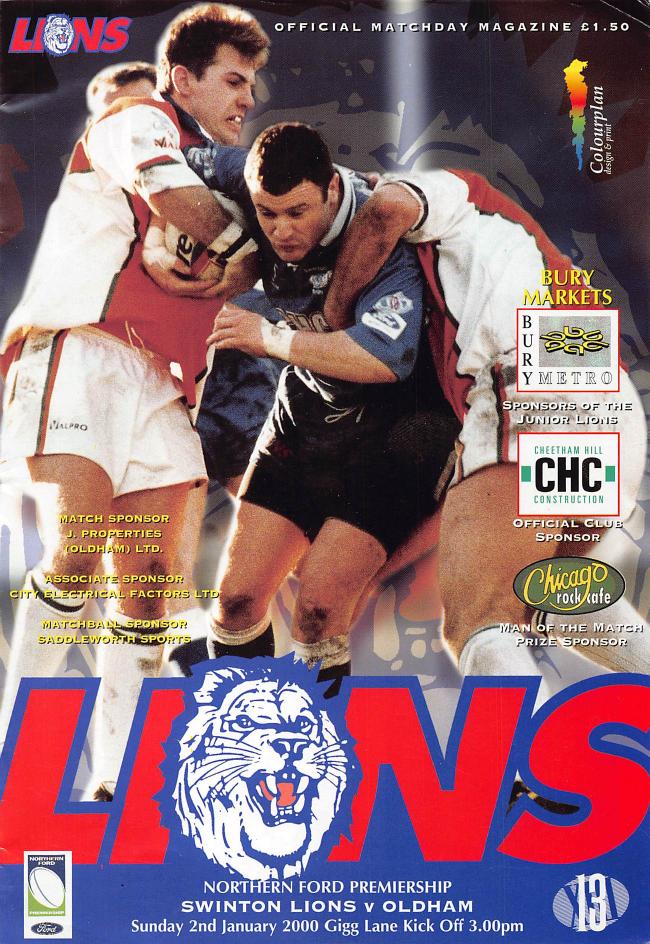 Programme cover: Oldham v Swinton Lions, 2 January 2000