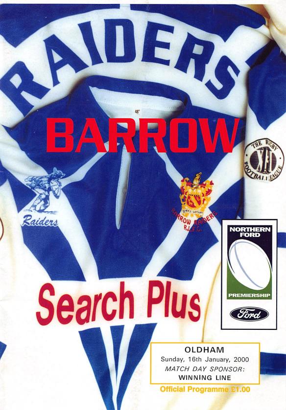 Programme cover: Oldham v Barrow Border Raiders, 16 January 2000