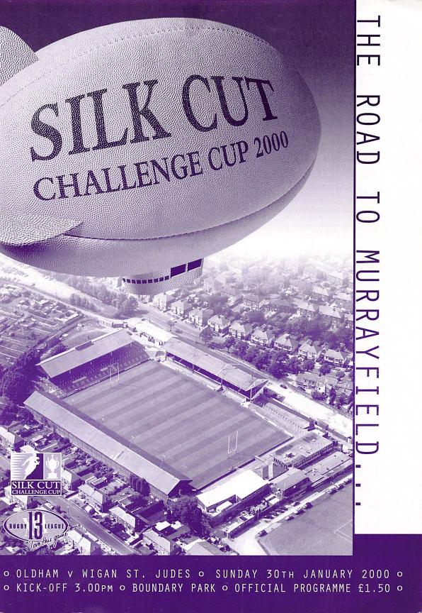 Programme cover: Oldham v Wigan St Judes, 8 February 2000