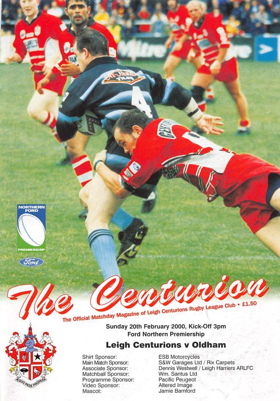 Programme cover: Oldham v Leigh Centurions, 20 February 2000