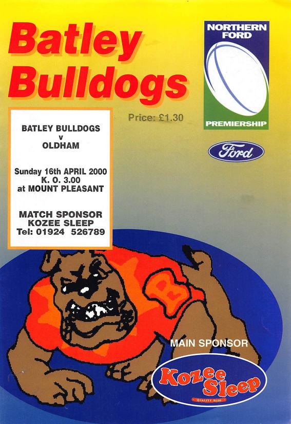 Programme cover: Oldham v Batley Bulldogs, 16 April 2000