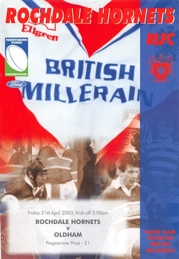 Programme cover: Oldham v Rochdale Hornets, 21 April 2000