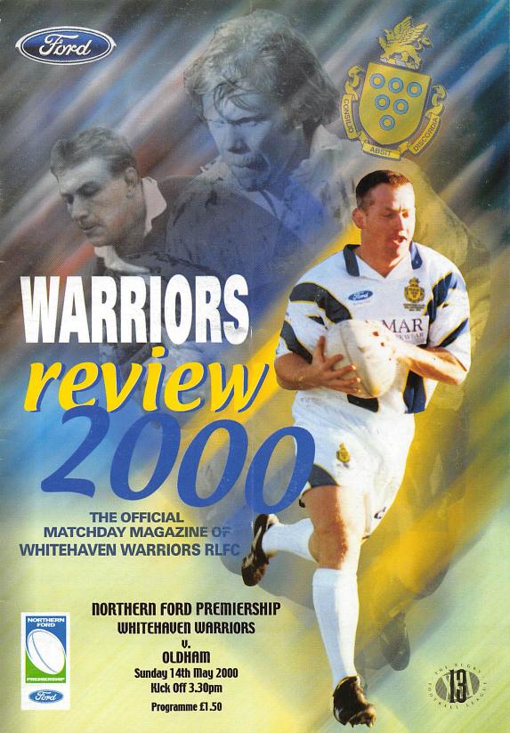 Programme cover: Oldham v Whitehaven Warriors, 14 May 2000