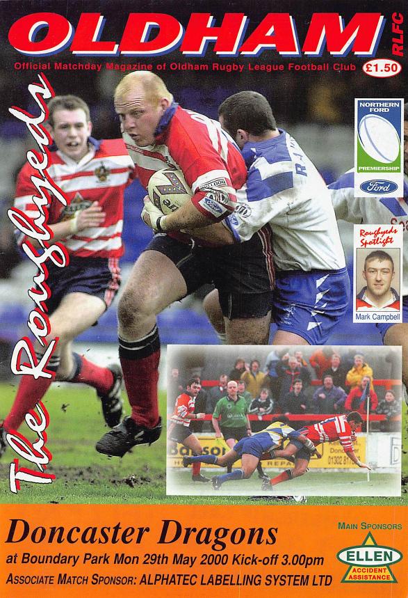Programme cover: Oldham v Doncaster Dragons, 29 May 2000