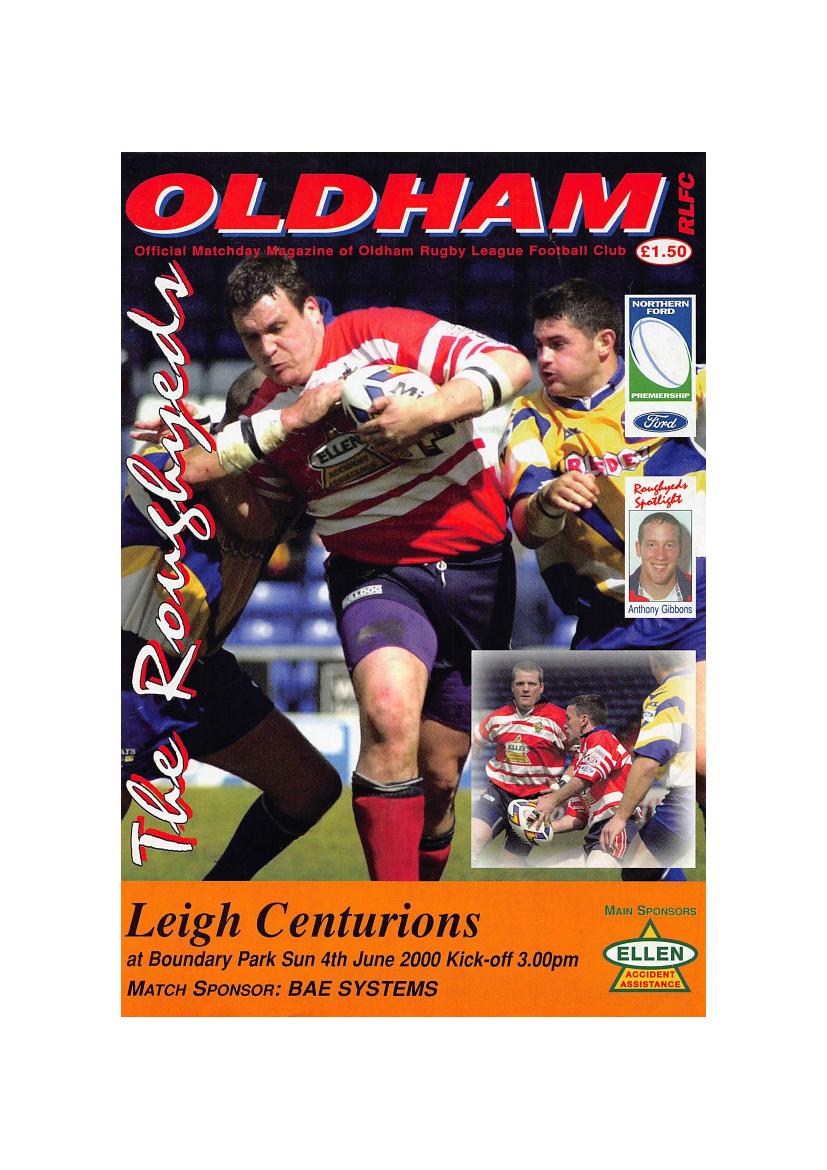 Programme cover: Oldham v Leigh Centurions, 4 June 2000