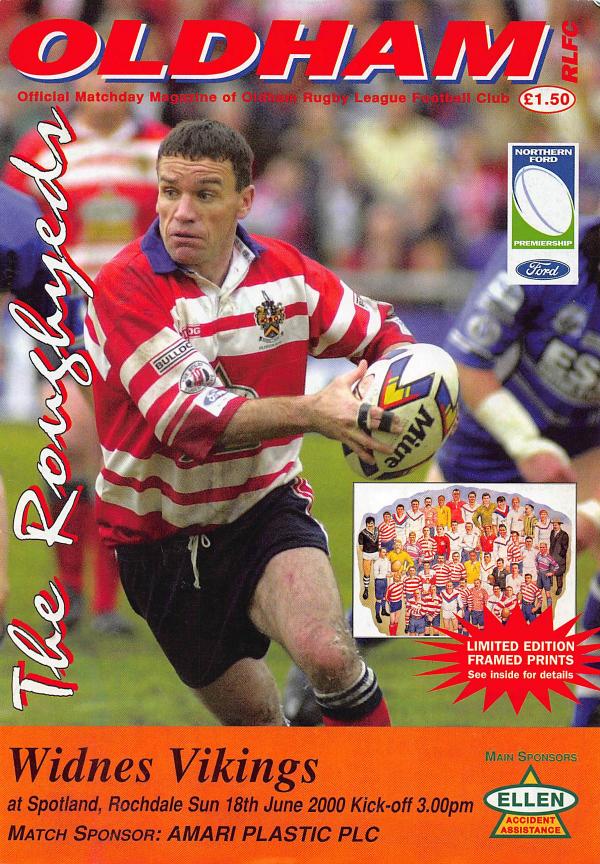 Programme cover: Oldham v Widnes Vikings, 18 June 2000