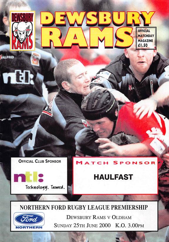 Programme cover: Oldham v Dewsbury Rams, 25 June 2000