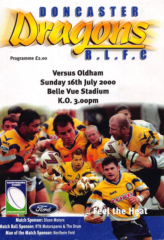 Programme cover: Oldham v Doncaster Dragons, 16 July 2000