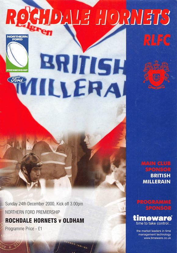 Programme cover: Oldham v Rochdale Hornets, 24 December 2000