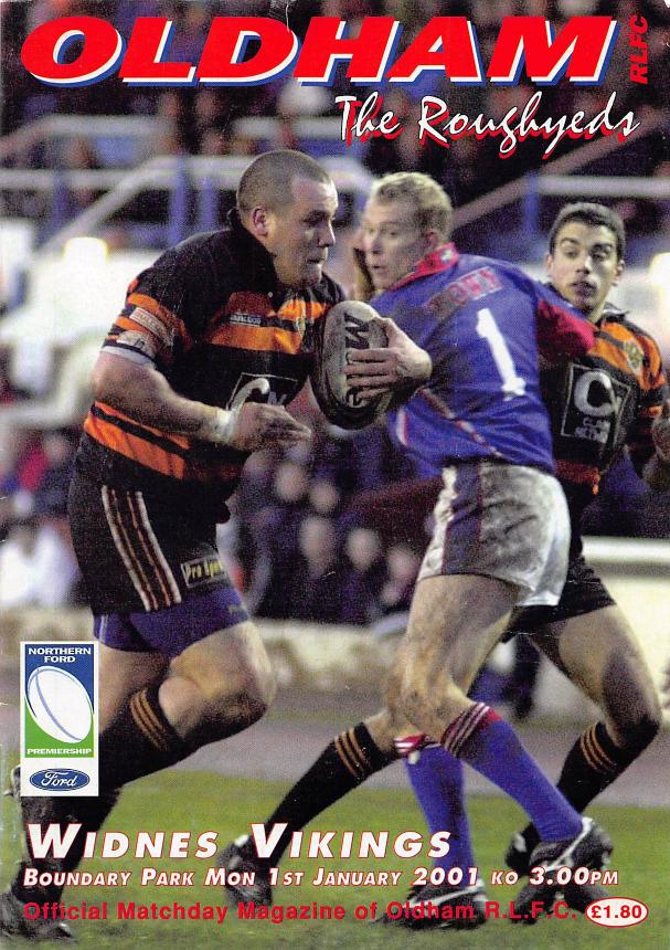 Programme cover: Oldham v Widnes Vikings, 1 January 2001