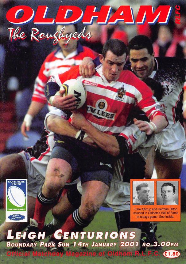Programme cover: Oldham v Leigh Centurions, 14 January 2001