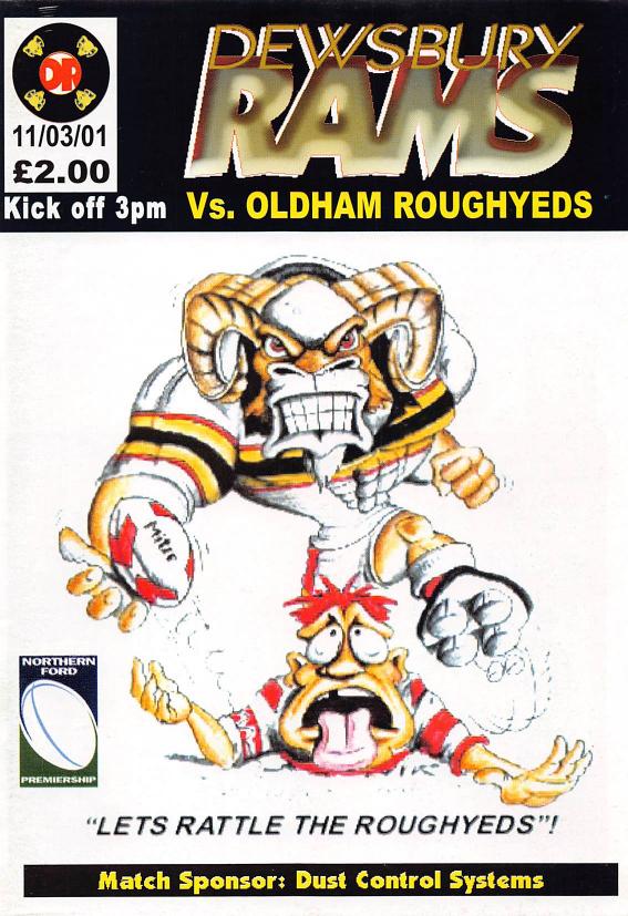Programme cover: Oldham v Dewsbury Rams, 11 March 2001