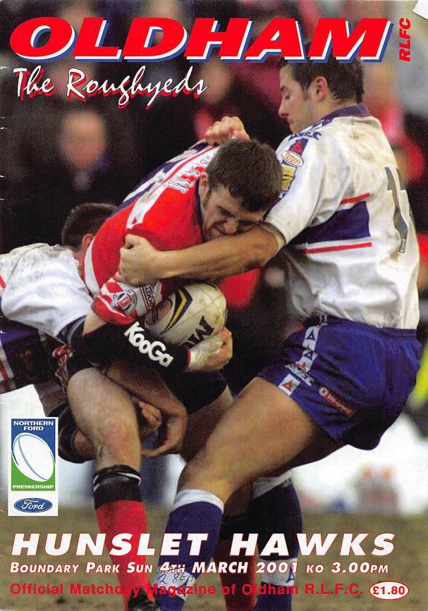 Programme cover: Oldham v Hunslet Hawks, 28 March 2001