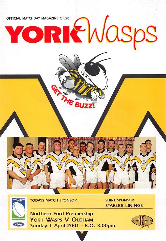 Programme cover: Oldham v York Wasps, 1 April 2001