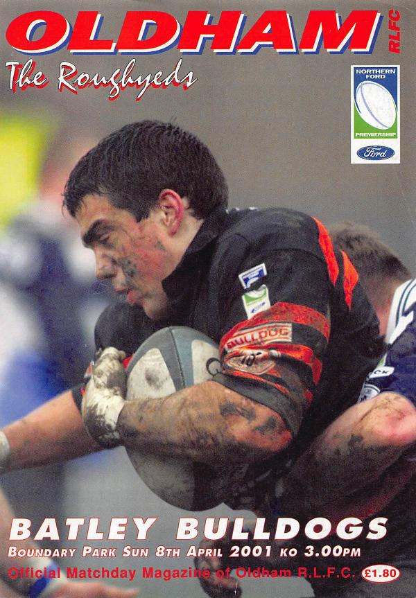 Programme cover: Oldham v Batley Bulldogs, 8 April 2001