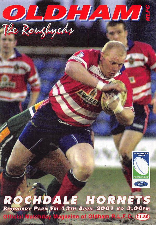 Programme cover: Oldham v Rochdale Hornets, 13 April 2001