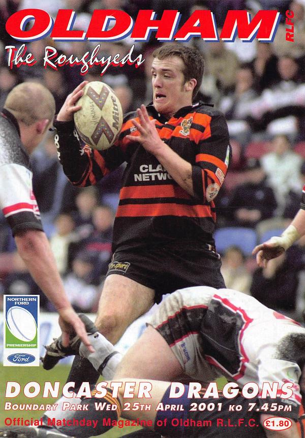 Programme cover: Oldham v Doncaster Dragons, 25 April 2001