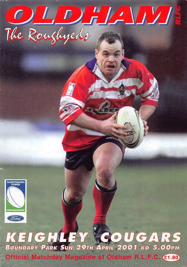 Programme cover: Oldham v Keighley Cougars, 29 April 2001