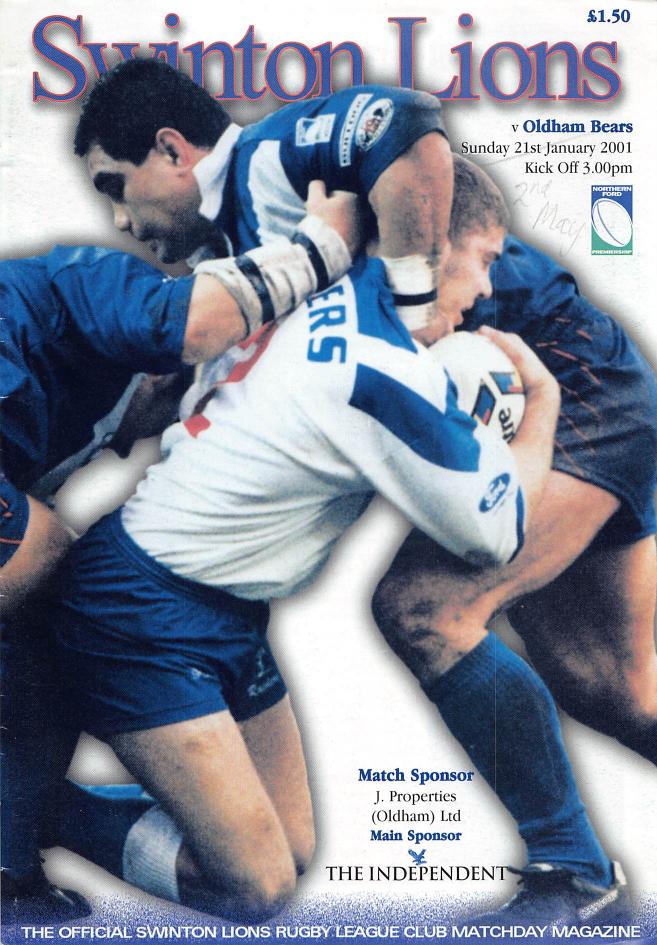 Programme cover: Oldham v Swinton Lions, 2 May 2001
